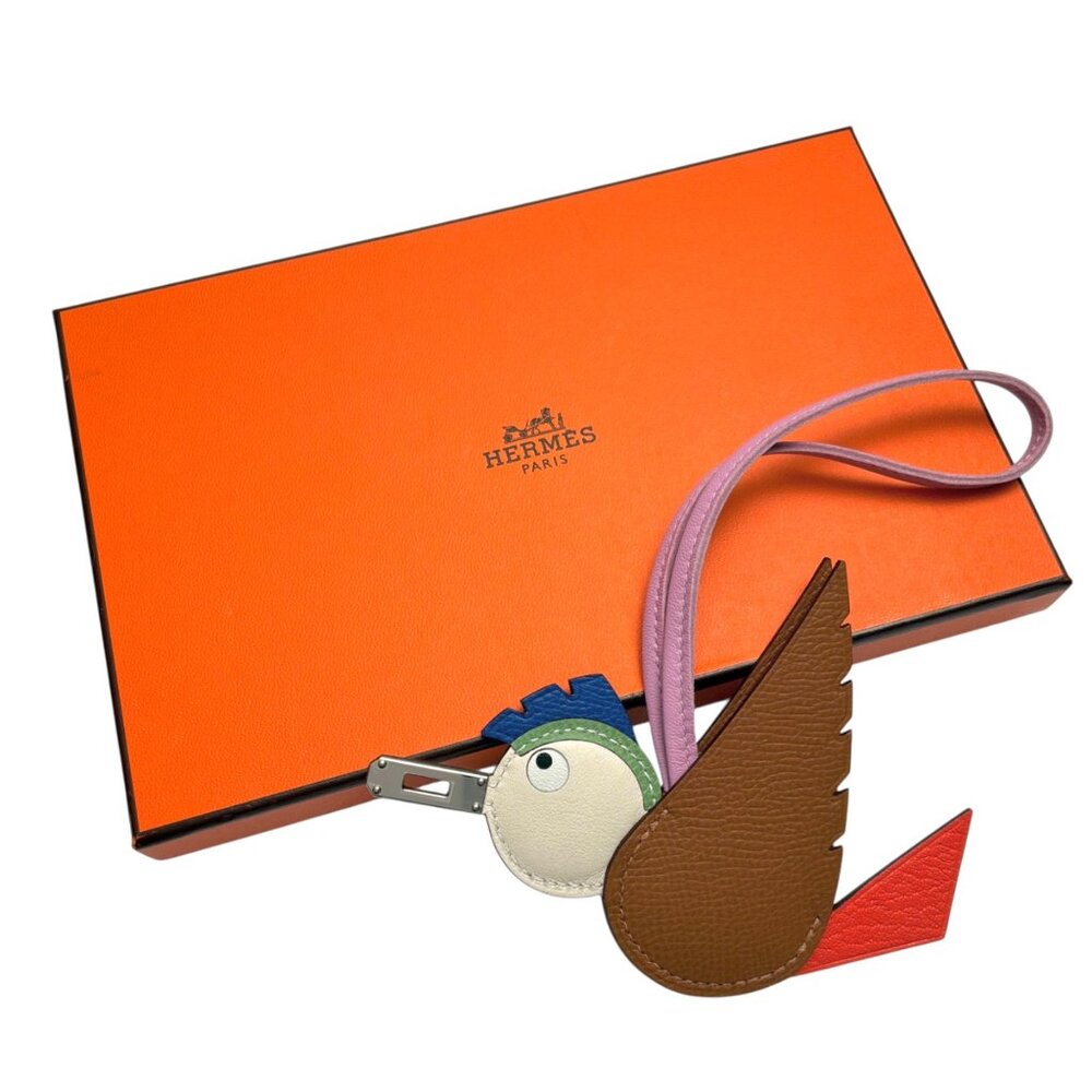 HERMES Birdy Bag Charm Gold Poppy Nata Mauve Pale Milo & Epsom Leather PHW